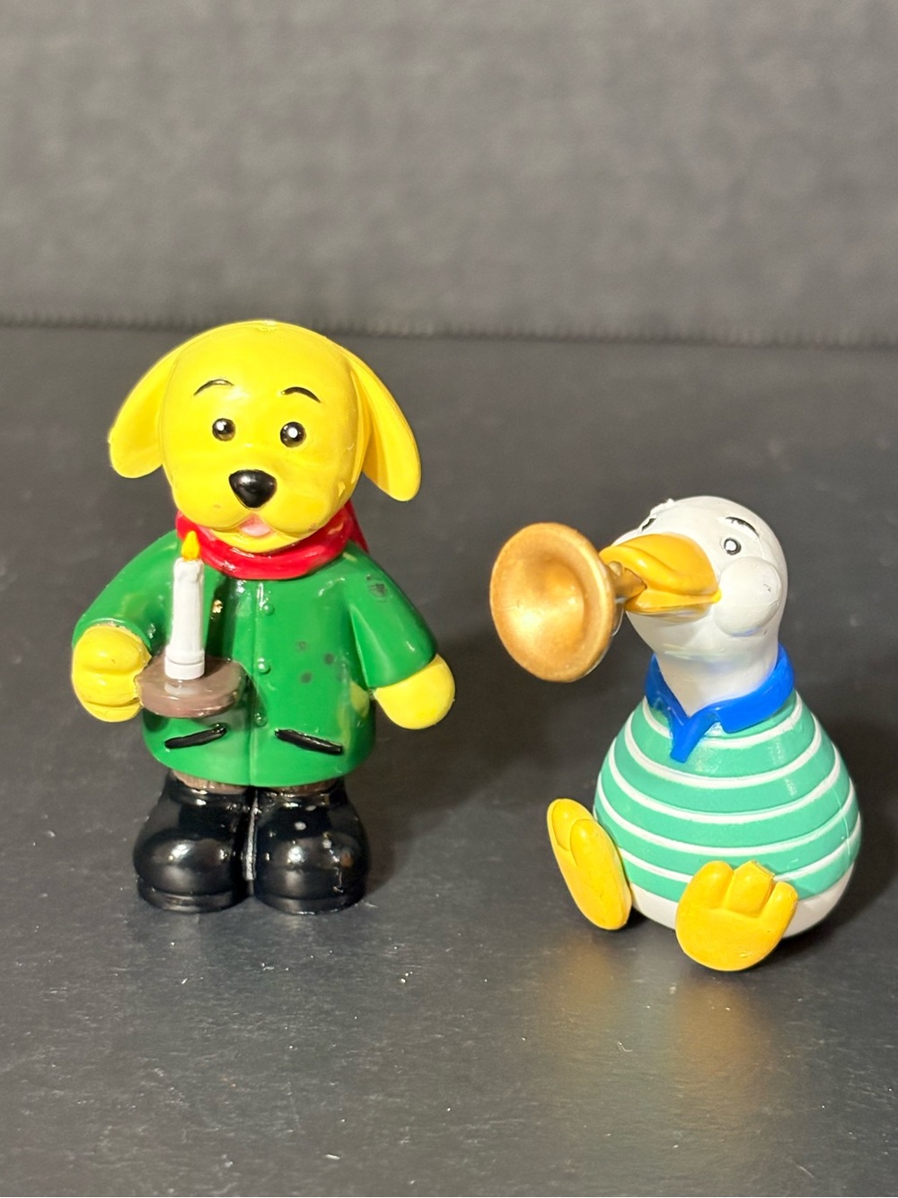 Vintage Ganz WP Dog & Duck Figurines Candle Trumpet Whimsical Pair